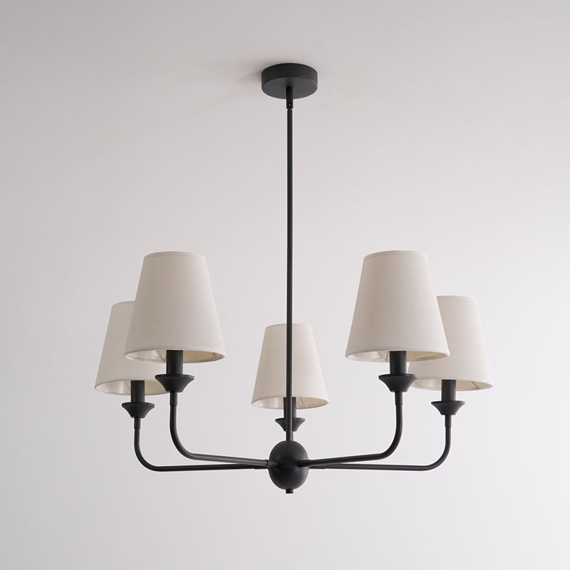 Euphora Chandelier | Brass & Fabric | Black and White | 5 Lights