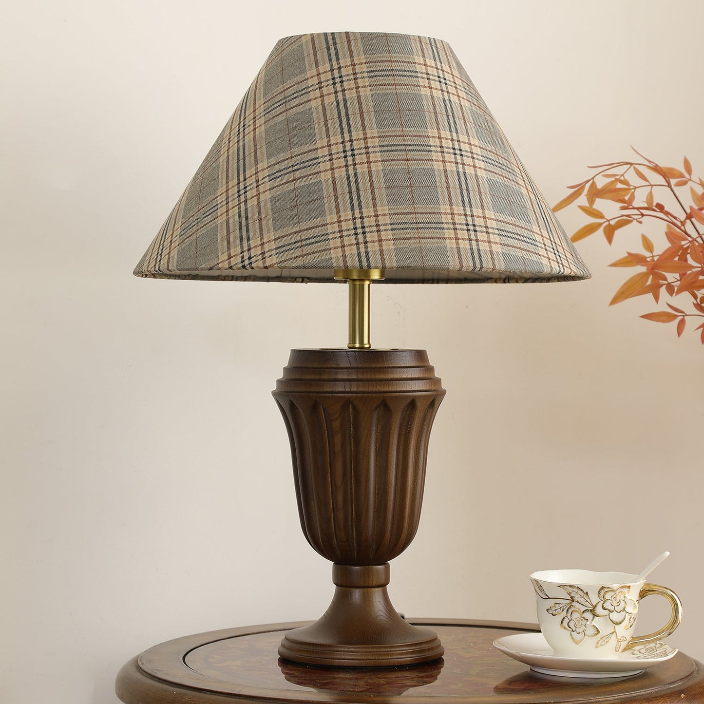 Evelyn Table Lamp | Wood Base | Cream Shade