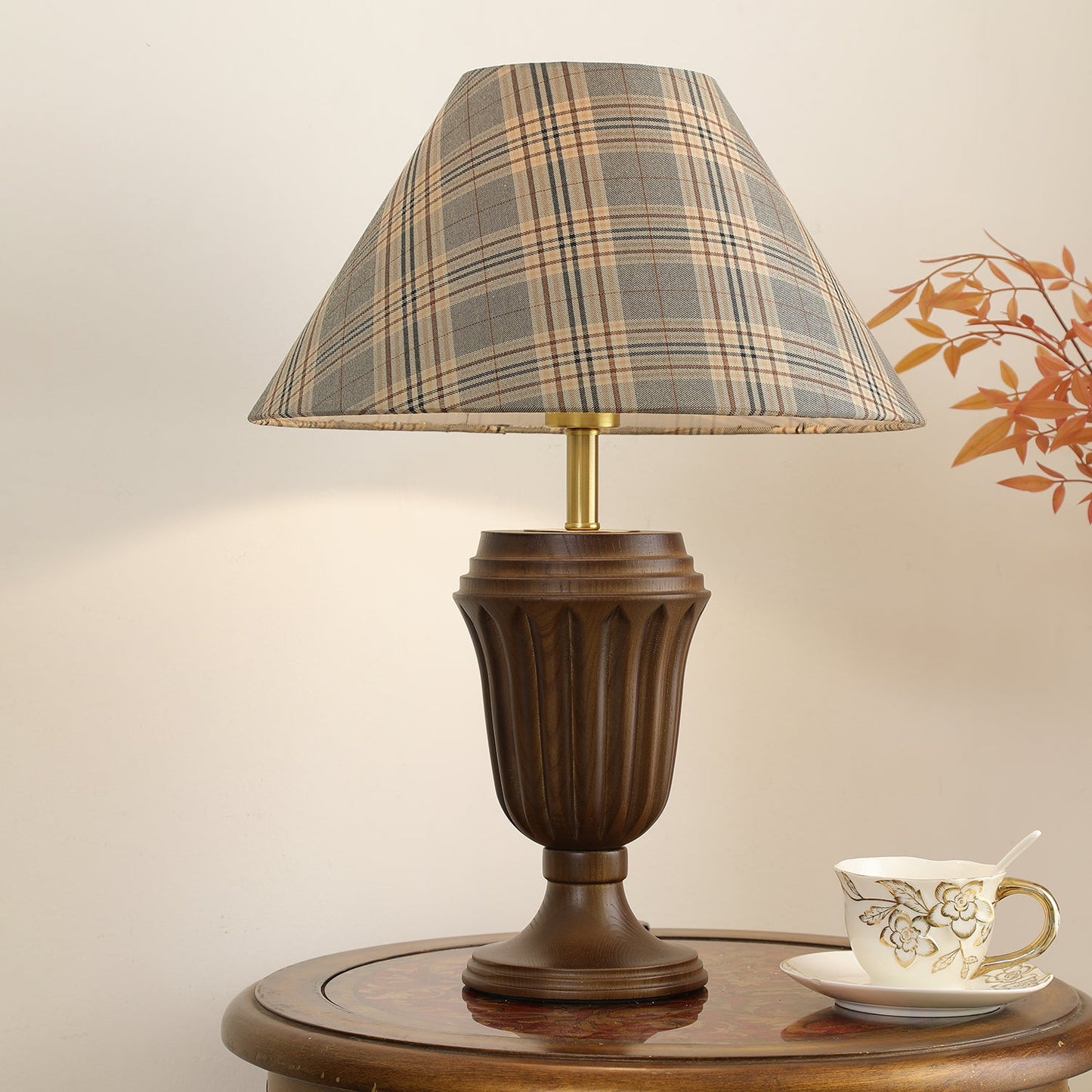 Evelyn Table Lamp | Wood Base | Cream Shade