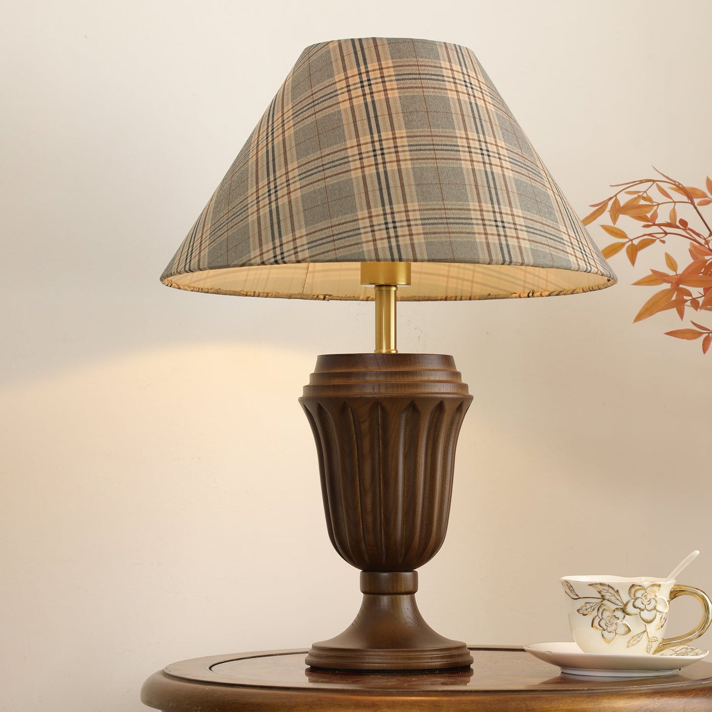 Evelyn Table Lamp | Wood Base | Cream Shade