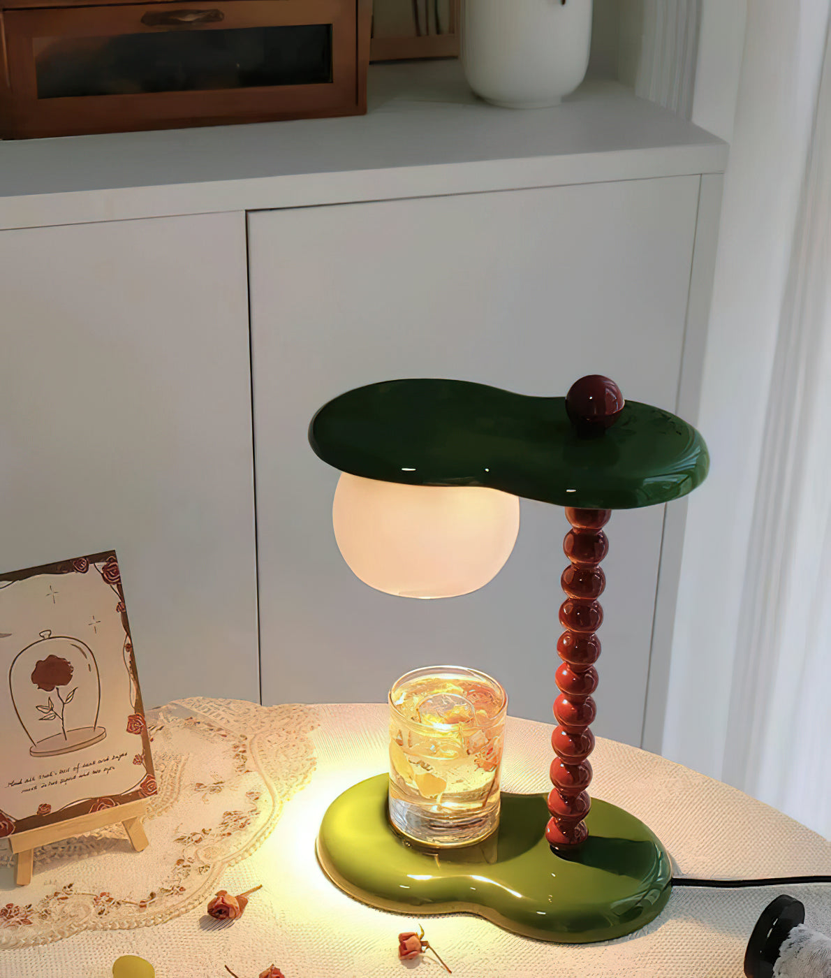 Everalda Table Lamp | Metal & Glass | Green+Red, Red+Black, Beige+Black, Beige