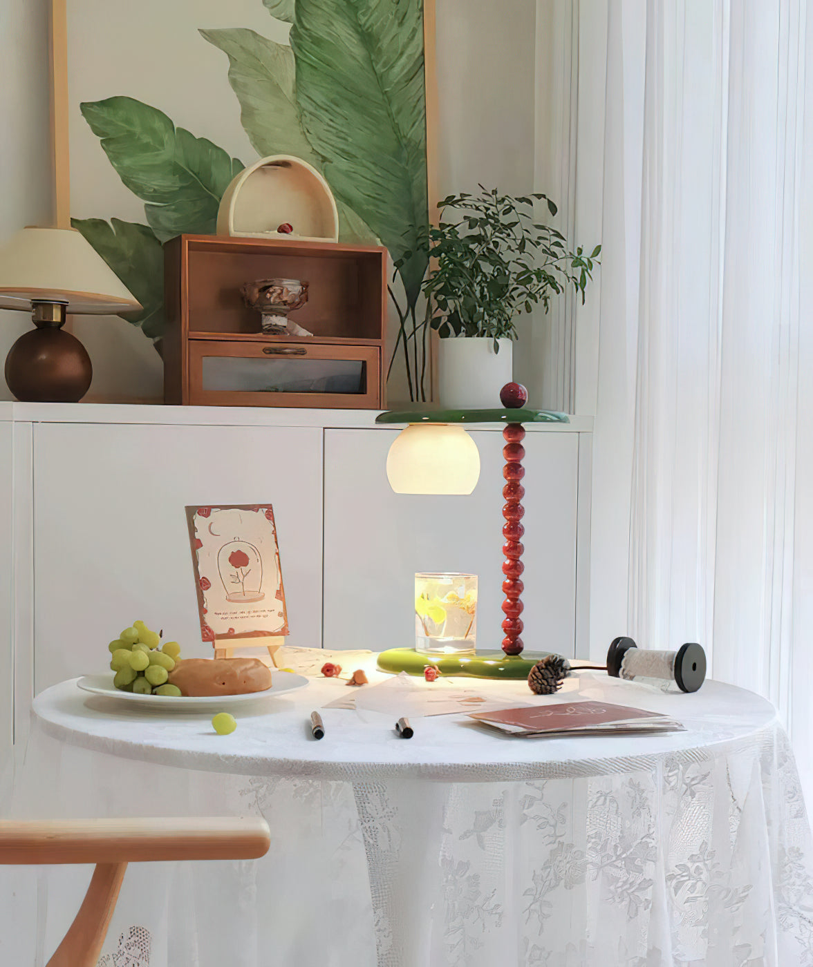 Everalda Table Lamp | Metal & Glass | Green+Red, Red+Black, Beige+Black, Beige