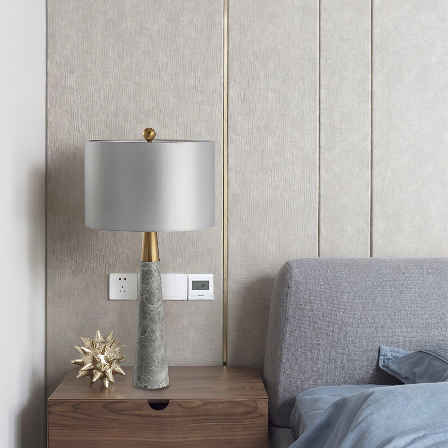 Expino Table Lamp | Metal, Marble & Fabric | Grey Shade