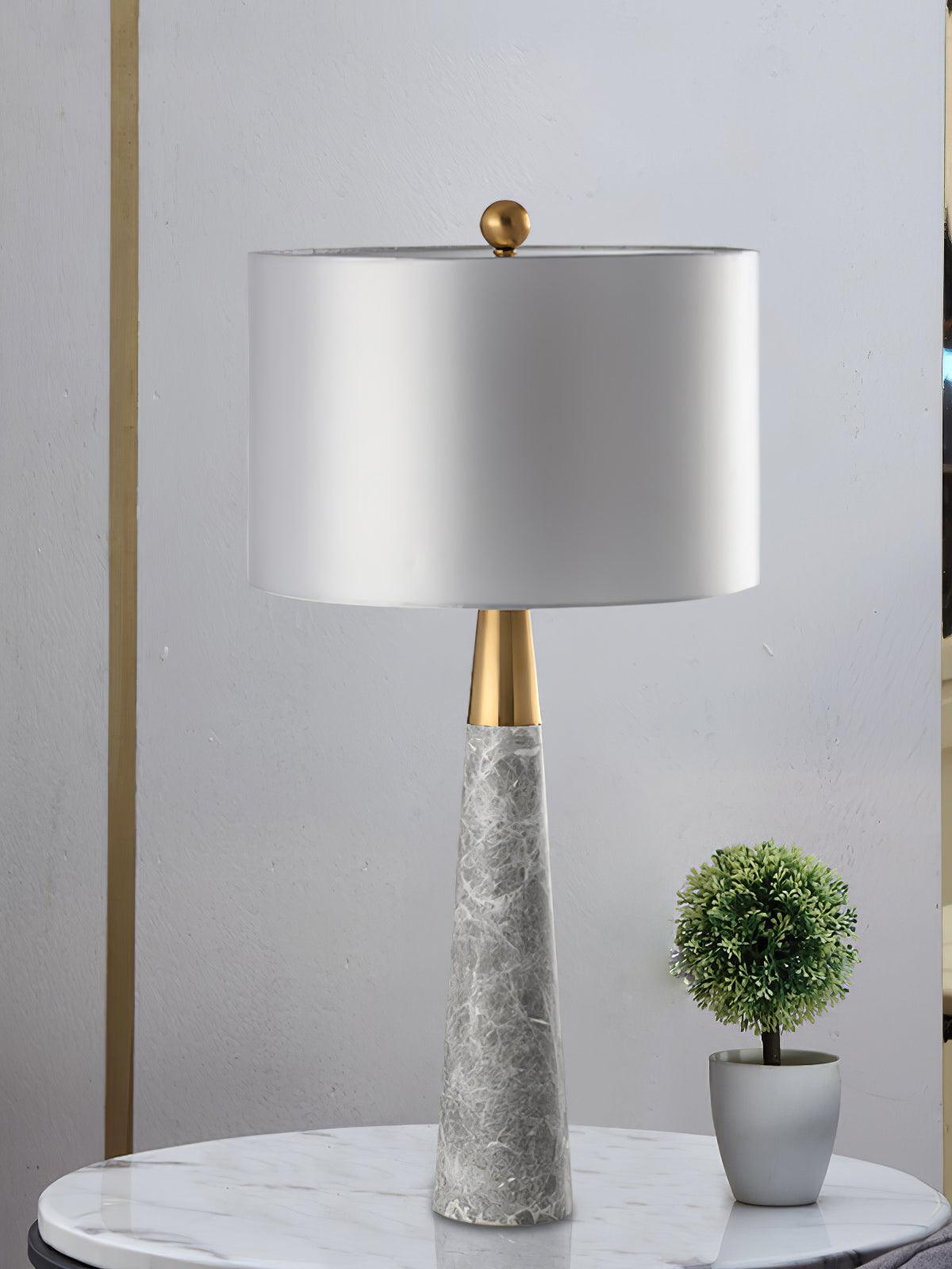 Expino Table Lamp | Metal, Marble & Fabric | Grey Shade