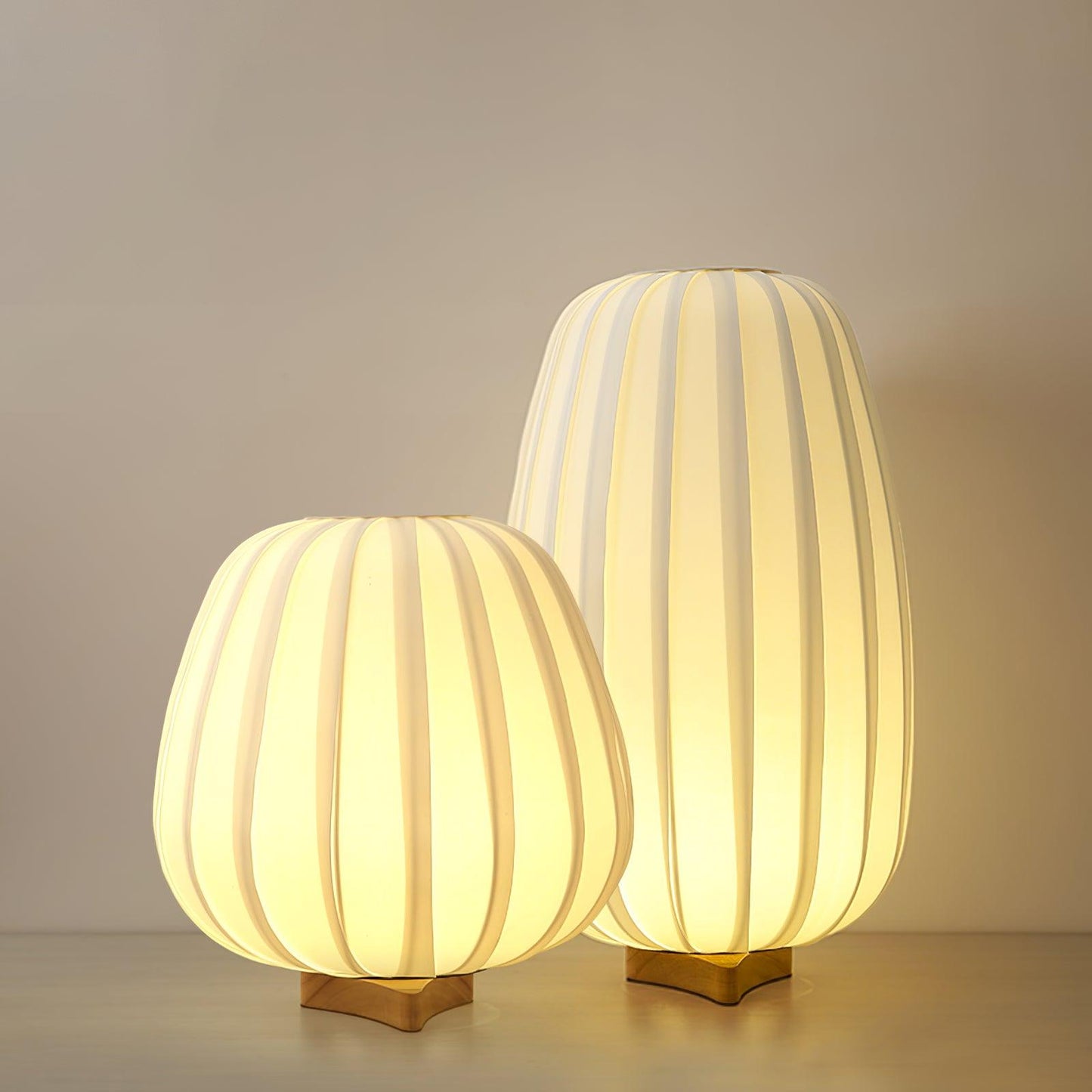 Minimalist Table Lamp | Wood & Fabric | White Shade, 30cm