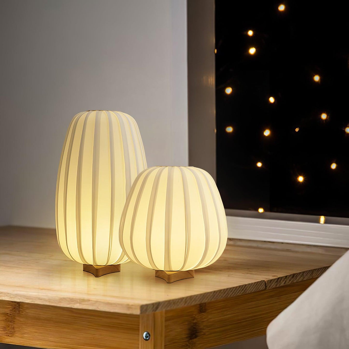Minimalist Table Lamp | Wood & Fabric | White Shade, 30cm