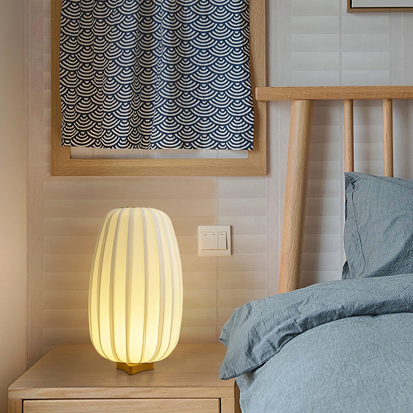 Minimalist Table Lamp | Wood & Fabric | White Shade, 30cm