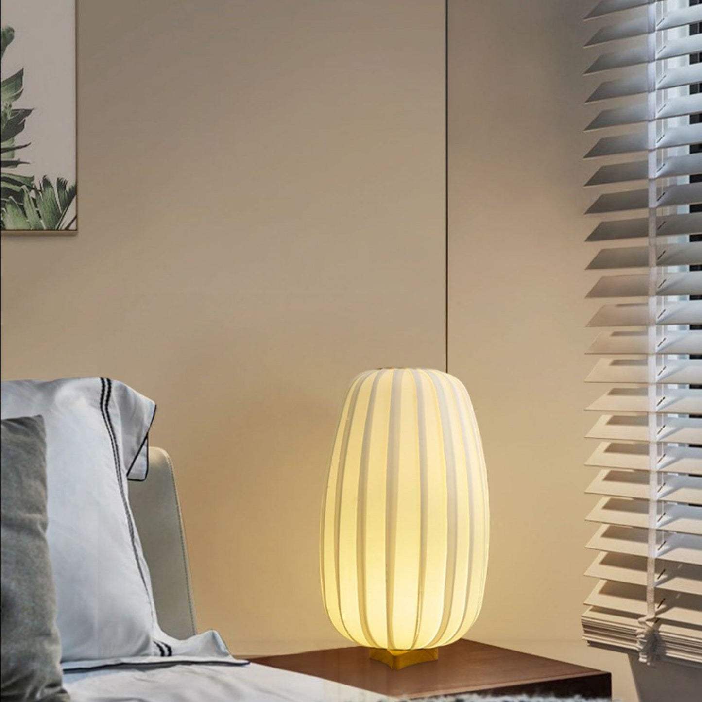 Minimalist Table Lamp | Wood & Fabric | White Shade, 30cm