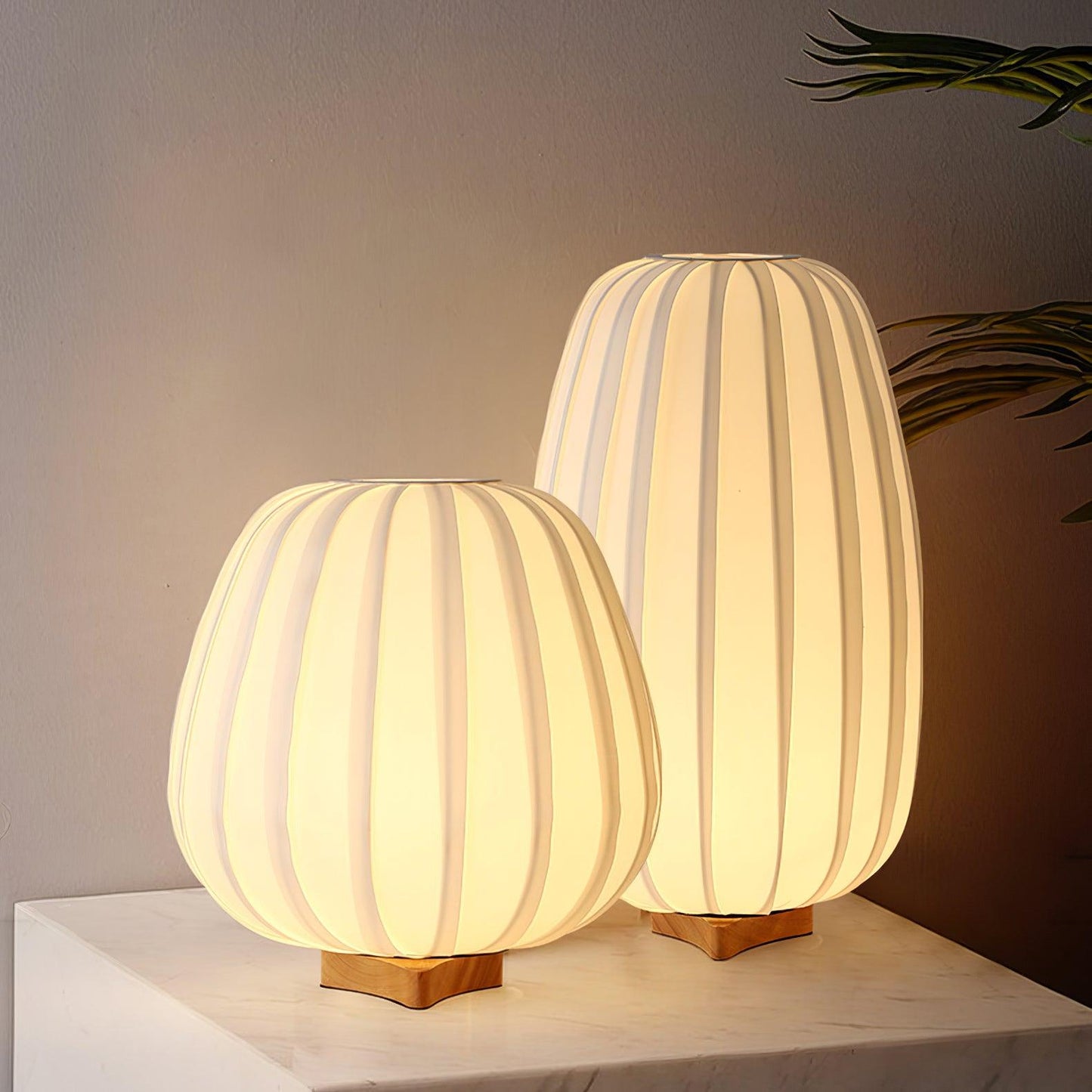 Minimalist Table Lamp | Wood & Fabric | White Shade, 30cm