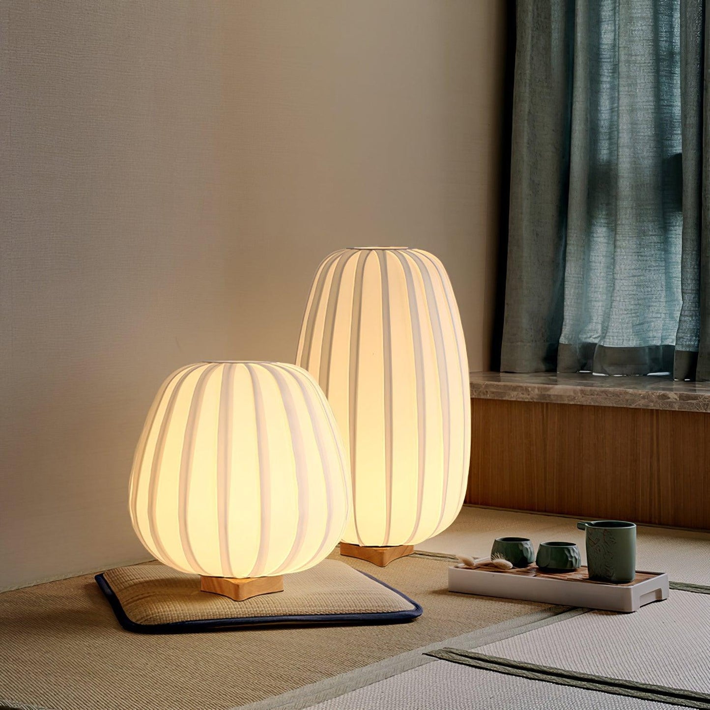 Minimalist Table Lamp | Wood & Fabric | White Shade, 30cm