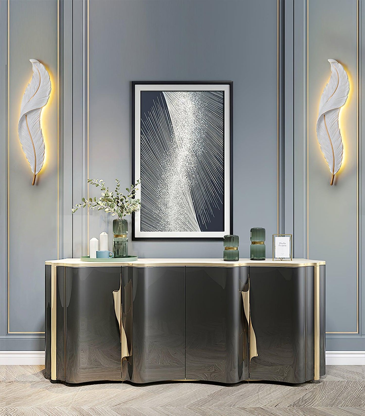 Feather Wall Lamp | Resin | Gold, White