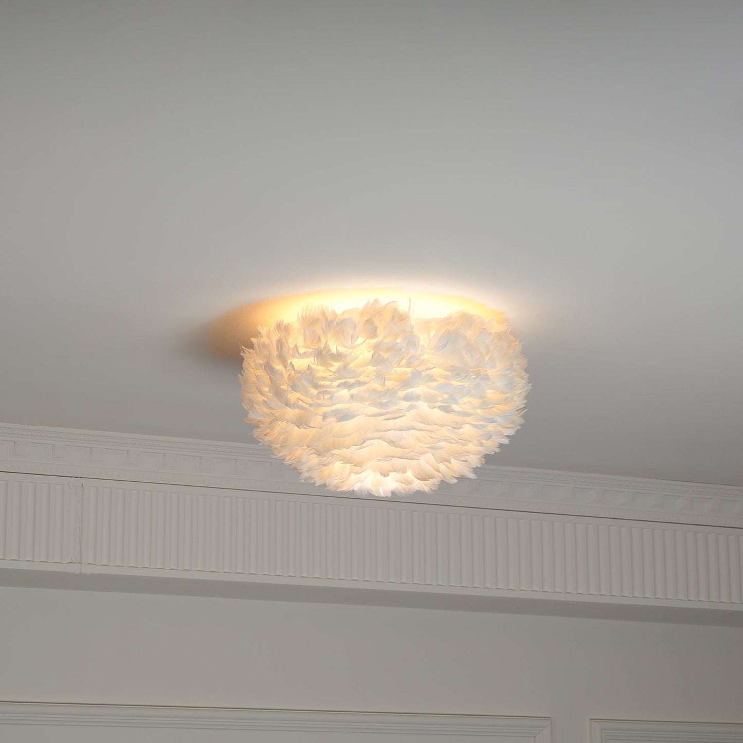 Feathered Ceiling Lamp | Goose Feather | White, Pink