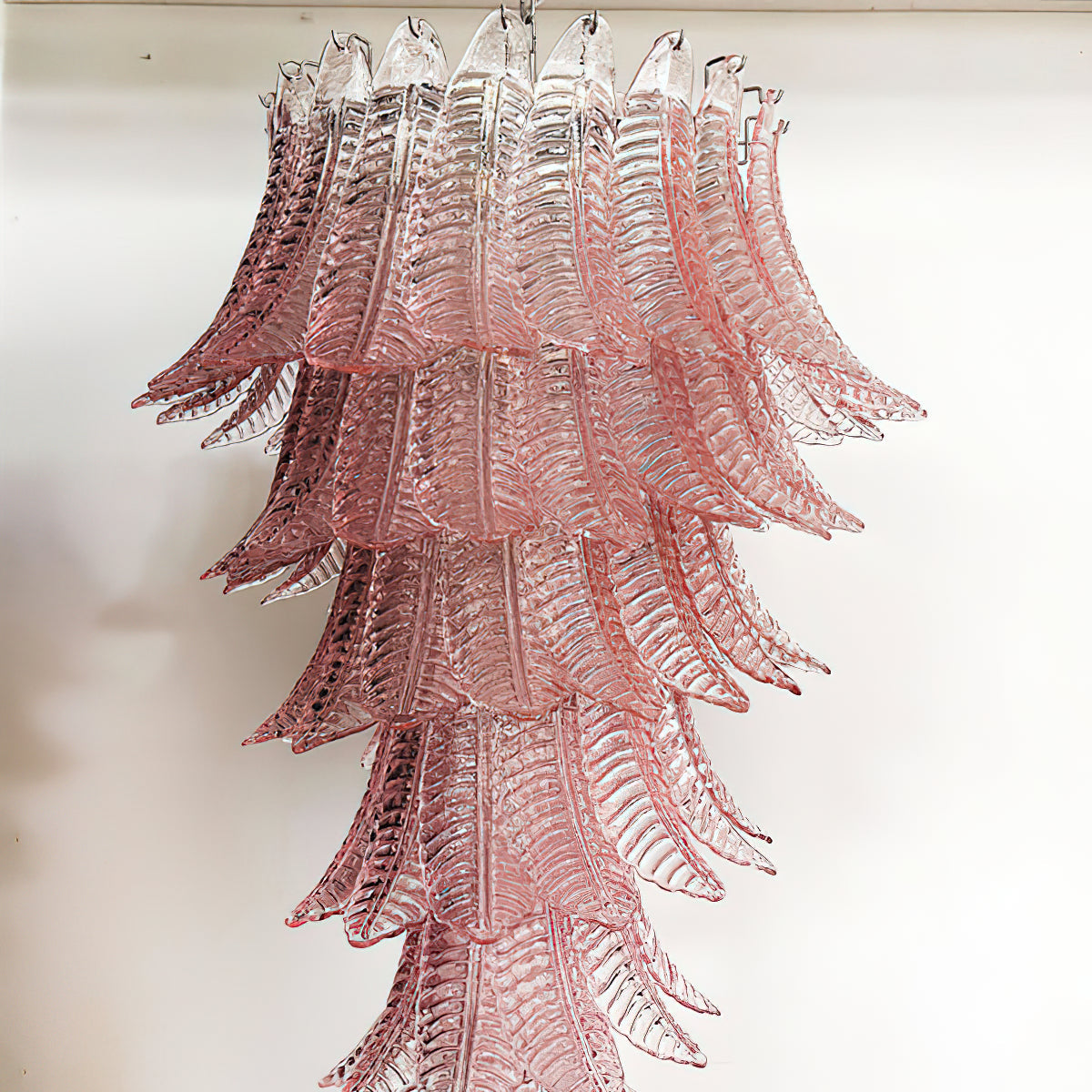 Murano Glass Chandelier | Handcrafted Pink Feather Design | 70cm Diameter