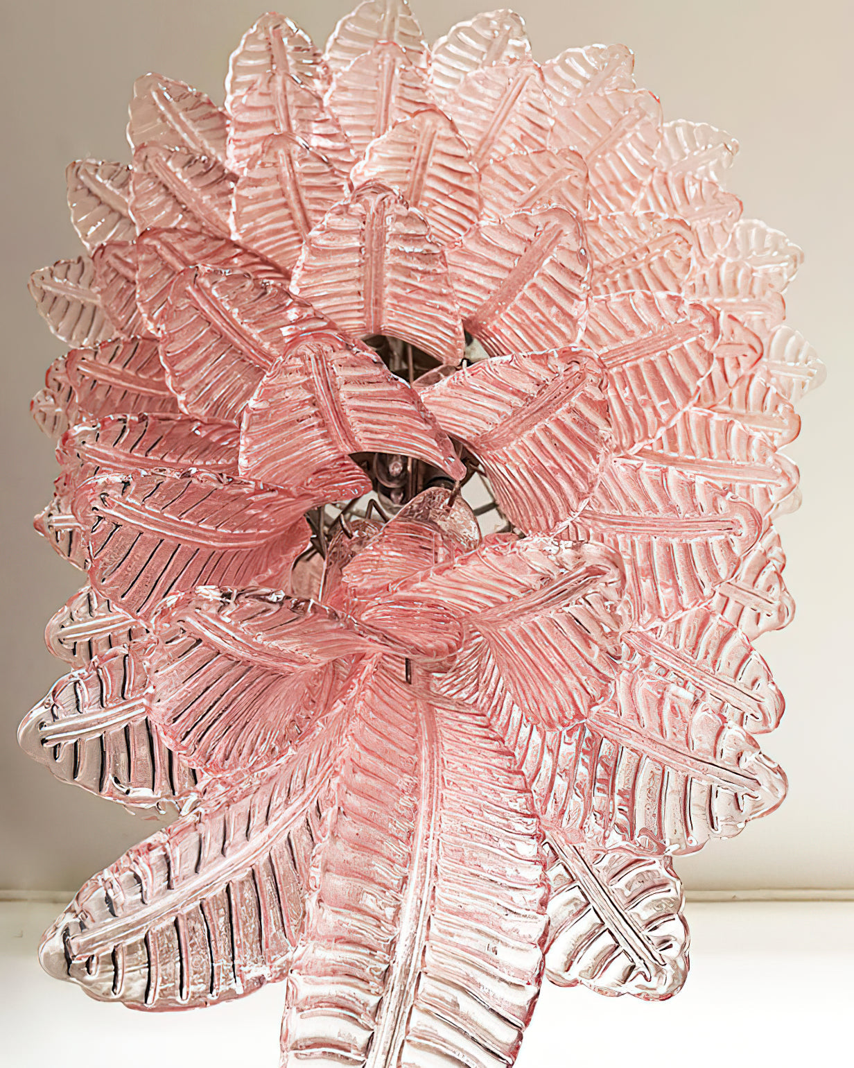Murano Glass Chandelier | Handcrafted Pink Feather Design | 70cm Diameter