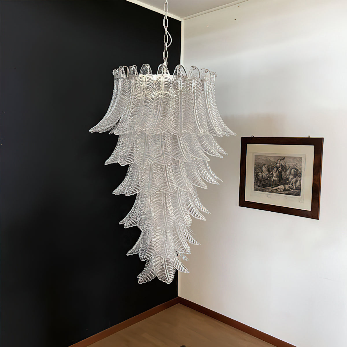 Murano Glass Chandelier | Handcrafted Pink Feather Design | 70cm Diameter