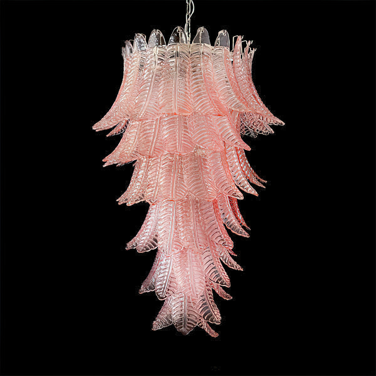 Murano Glass Chandelier | Handcrafted Pink Feather Design | 70cm Diameter