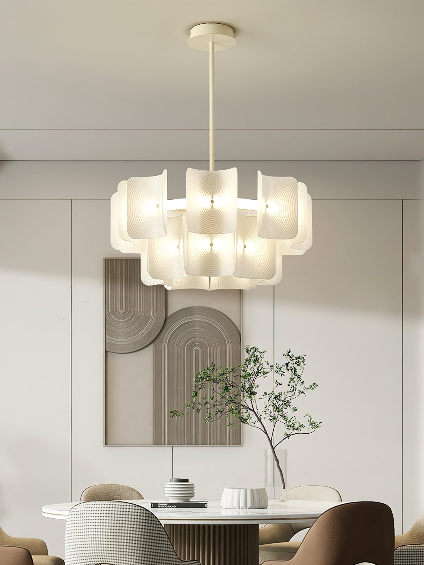 Fingerprint Chandelier | Modern Acrylic | Beige and White