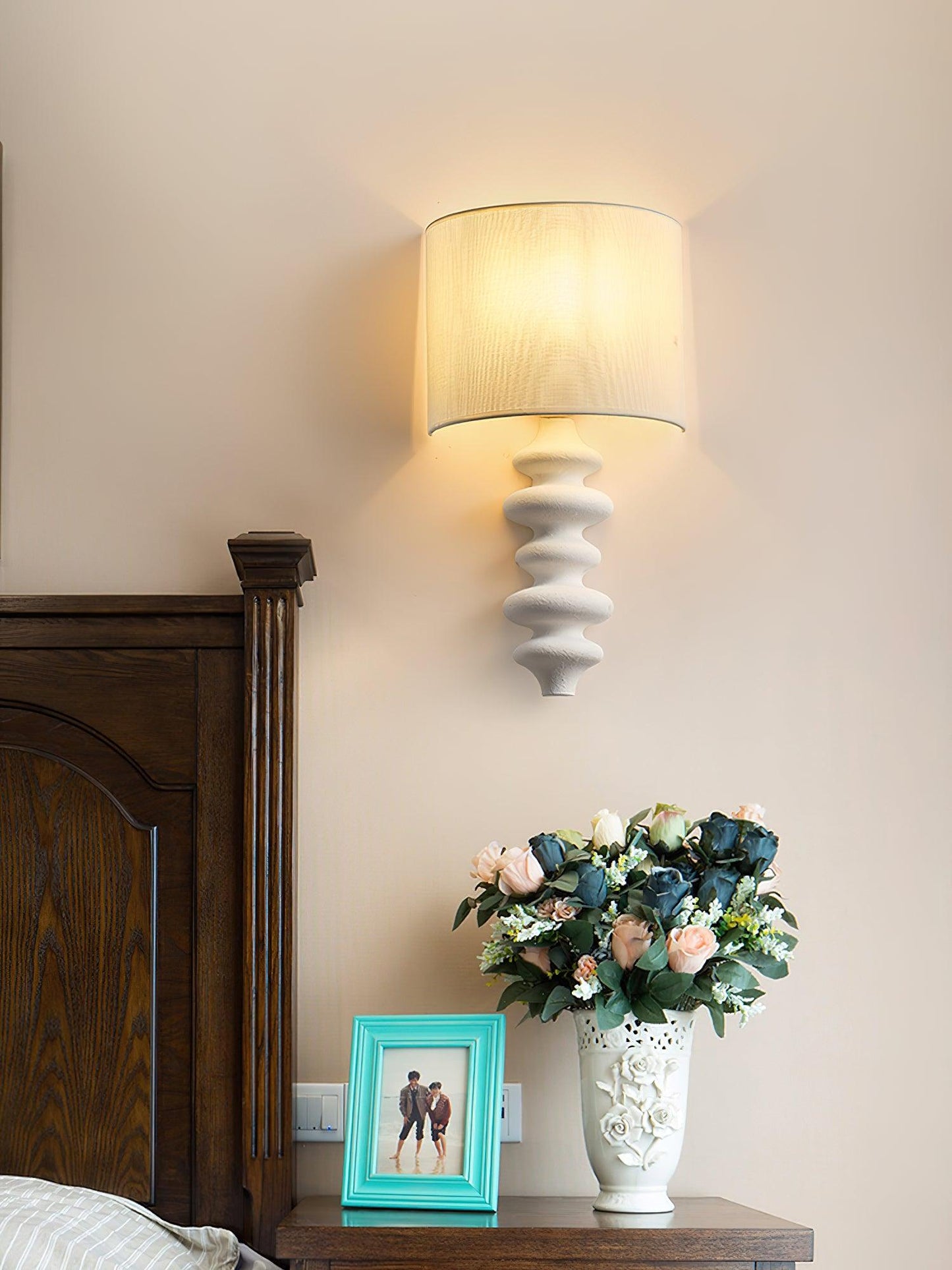 Fishbone Sconce | Solid Wood & Fabric | Black, White, Wood Color