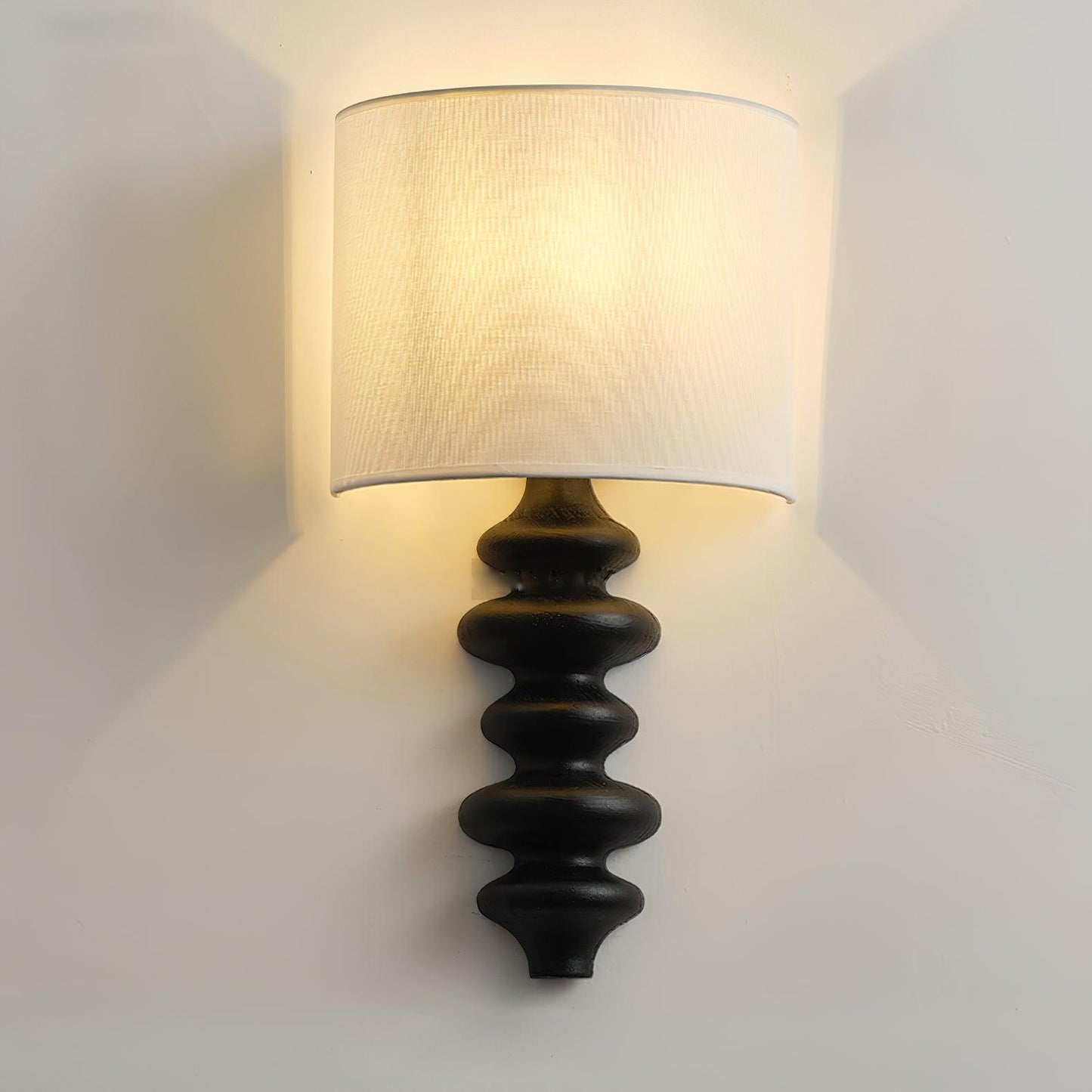Fishbone Sconce | Solid Wood & Fabric | Black, White, Wood Color