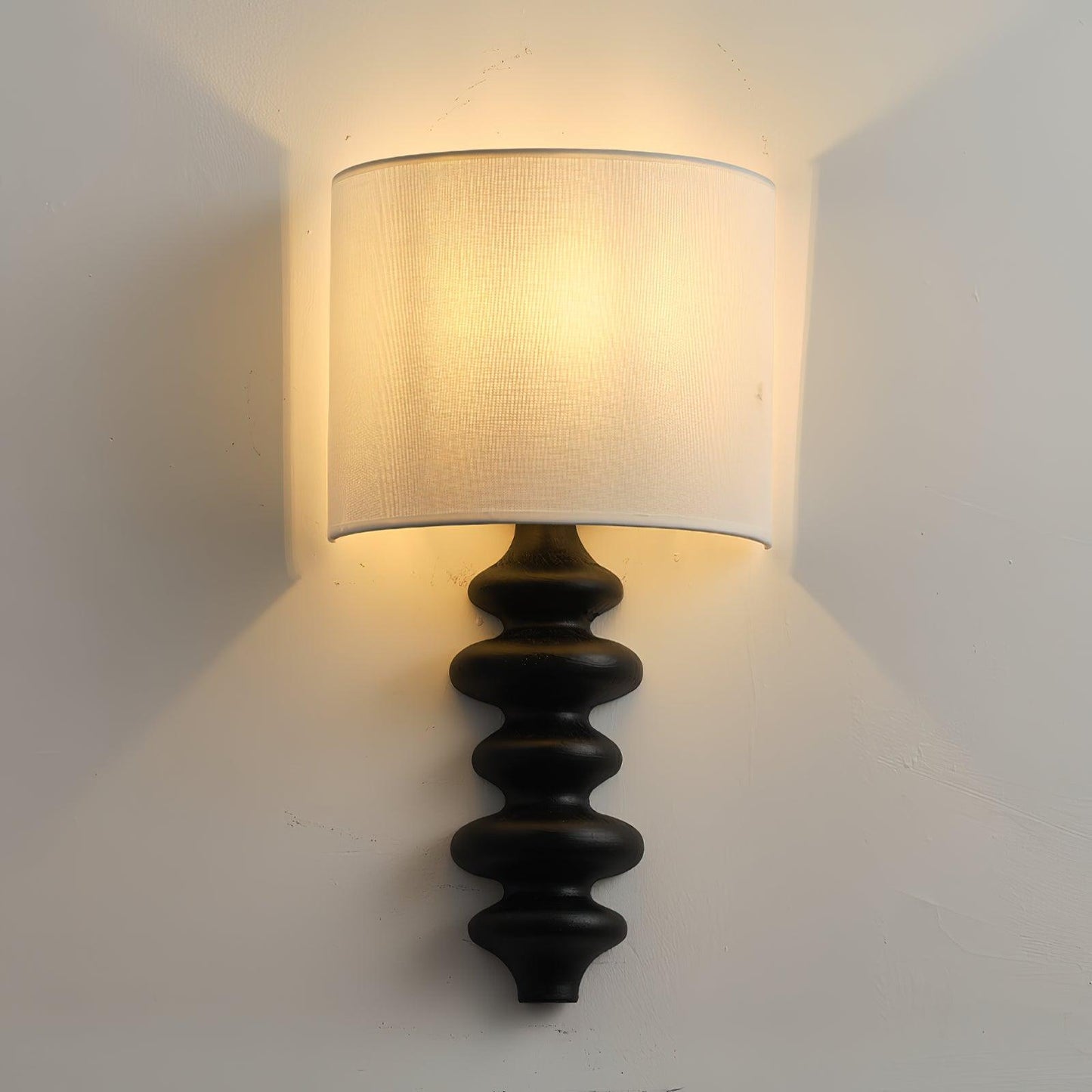 Fishbone Sconce | Solid Wood & Fabric | Black, White, Wood Color