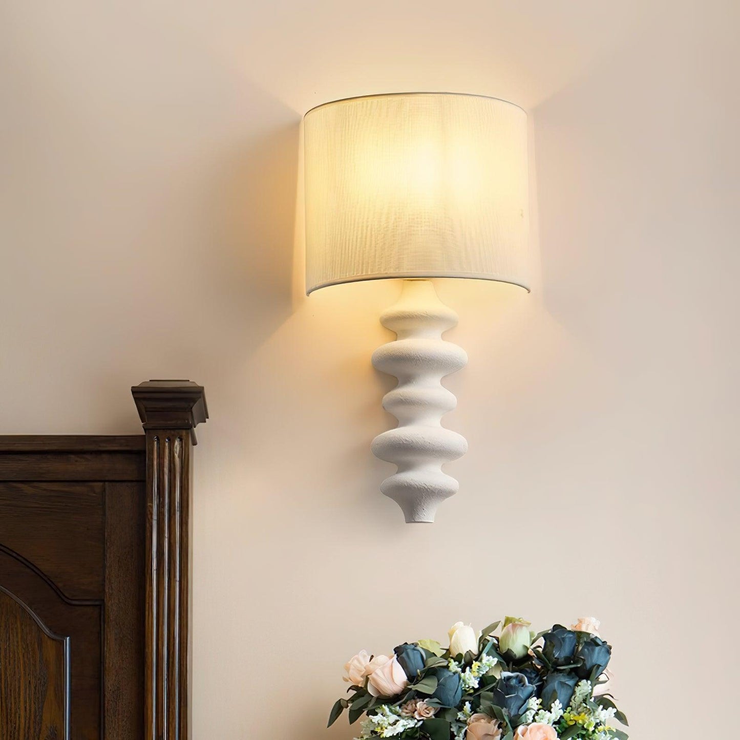 Fishbone Sconce | Solid Wood & Fabric | Black, White, Wood Color