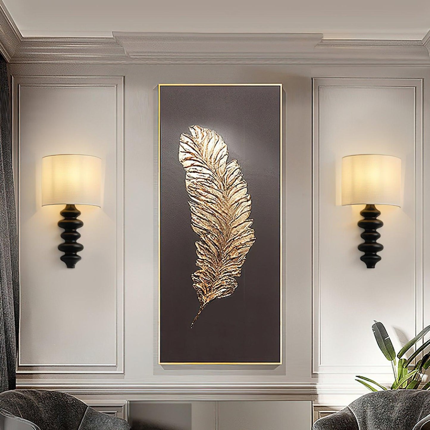 Fishbone Sconce | Solid Wood & Fabric | Black, White, Wood Color