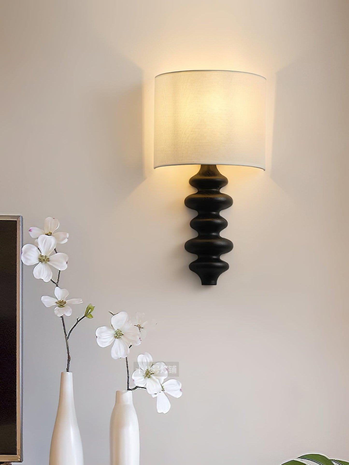 Fishbone Sconce | Solid Wood & Fabric | Black, White, Wood Color