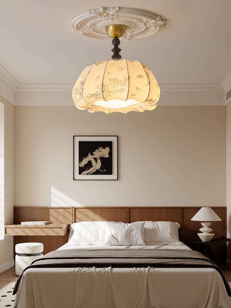 Fleurina Ceiling Lamp | Fabric, Metal, Wood | Walnut, Gold