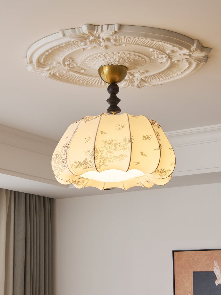 Fleurina Ceiling Lamp | Fabric, Metal, Wood | Walnut, Gold