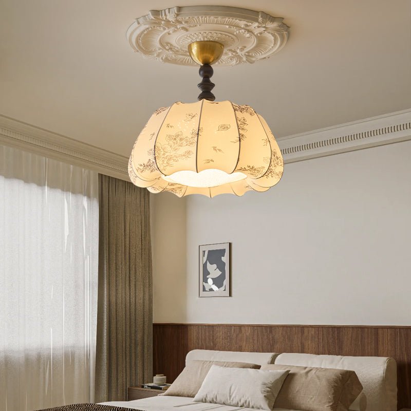 Fleurina Ceiling Lamp | Fabric, Metal, Wood | Walnut, Gold