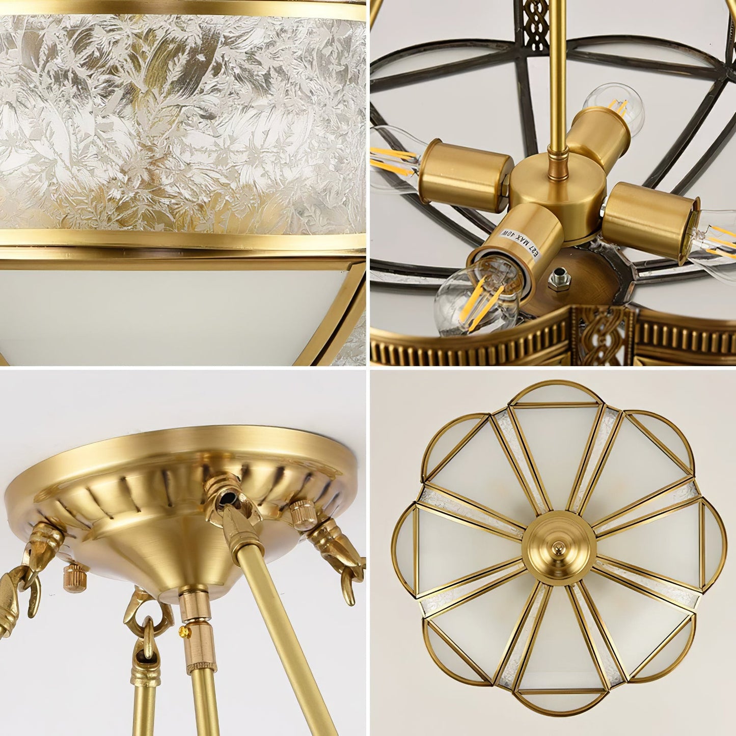 Floral Brass Ceiling Lamp | Brass & Glass | Vintage Design