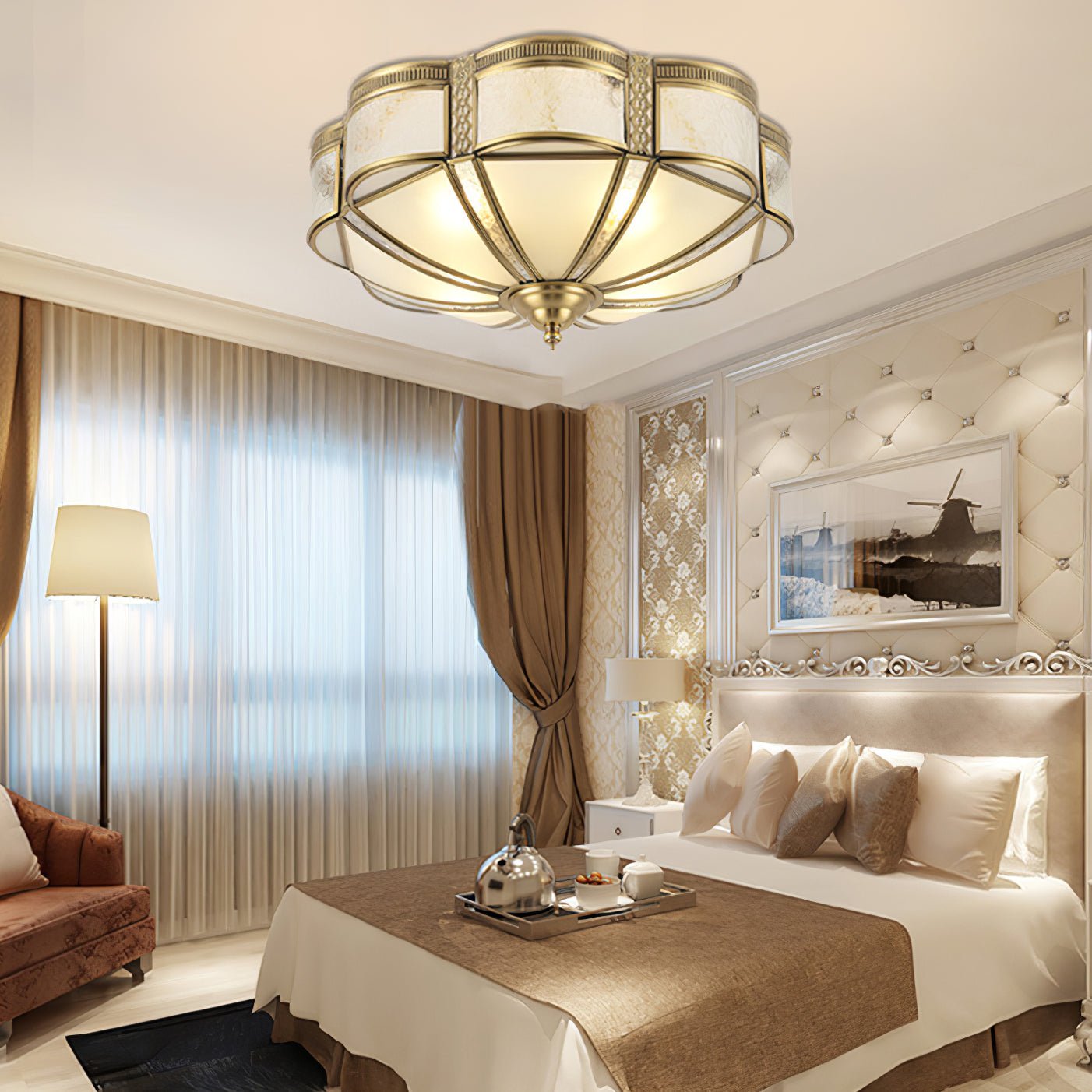 Floral Brass Ceiling Lamp | Brass & Glass | Vintage Design