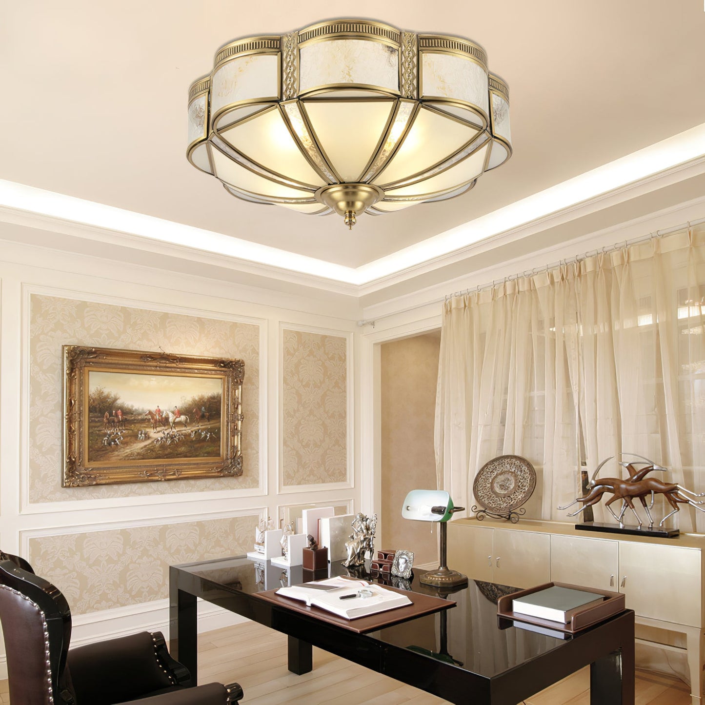 Floral Brass Ceiling Lamp | Brass & Glass | Vintage Design