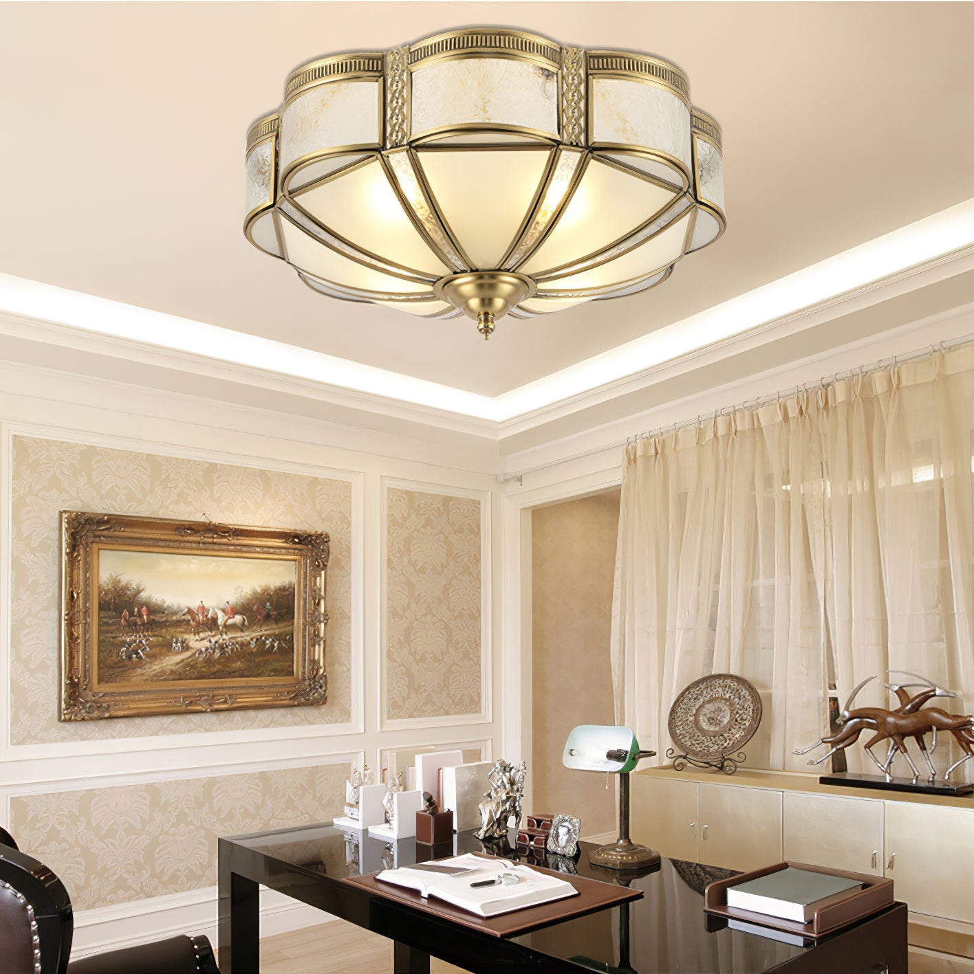Floral Brass Ceiling Lamp | Brass & Glass | Vintage Design