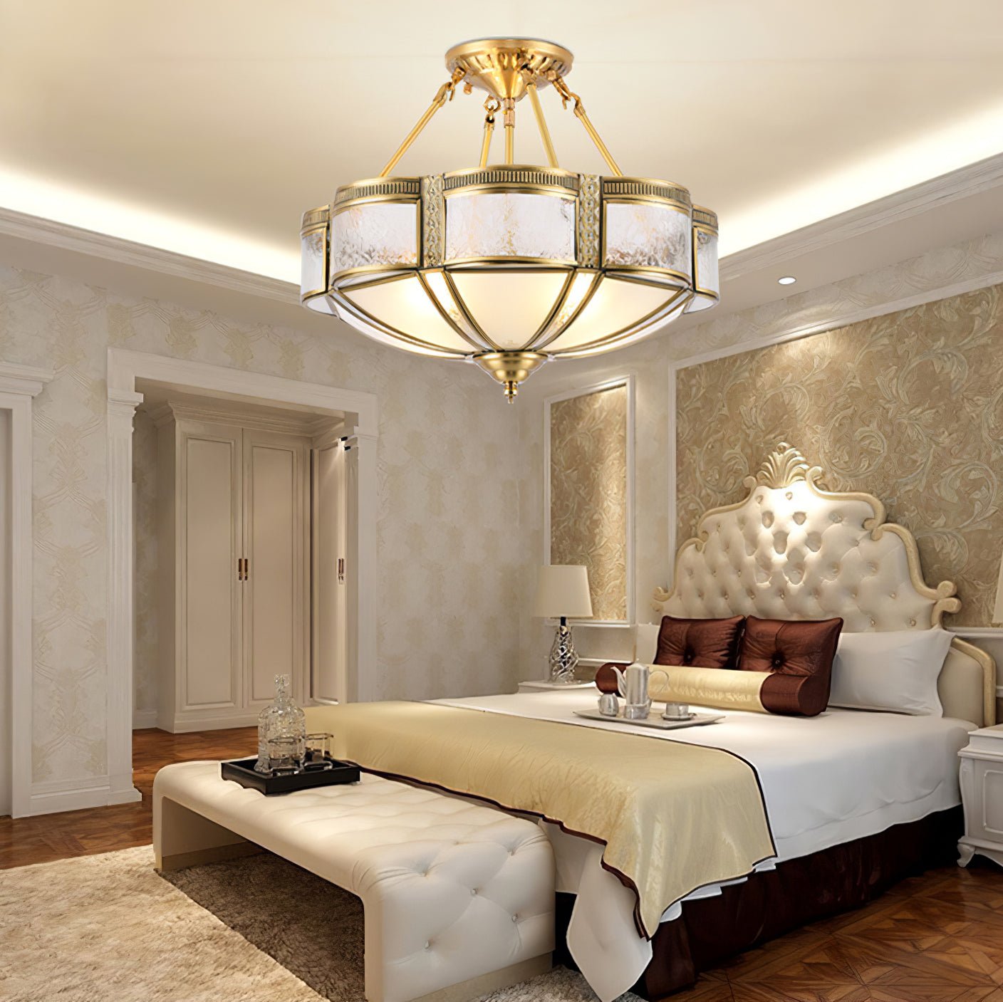 Floral Brass Ceiling Lamp | Brass & Glass | Vintage Design