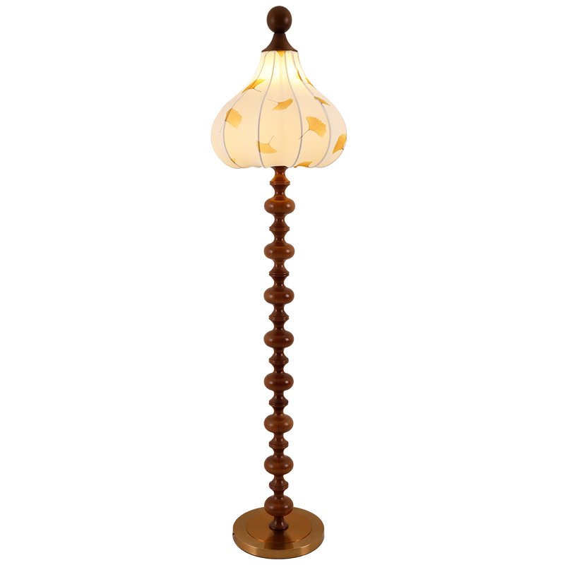 Florence Floor Lamp | Wood & Metal | Walnut & Gold Finish
