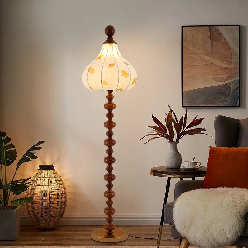 Florence Floor Lamp | Wood & Metal | Walnut & Gold Finish