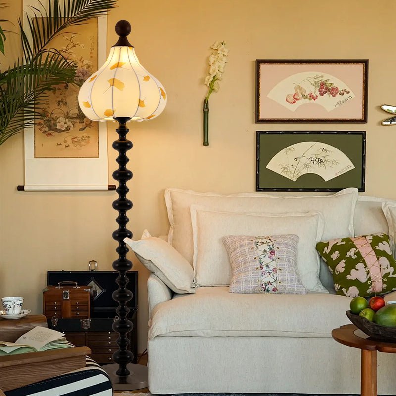 Florence Floor Lamp | Wood & Metal | Walnut & Gold Finish