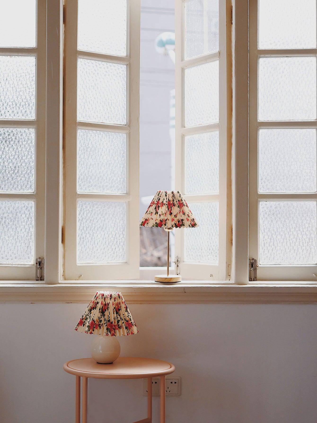 Flores Table Lamp | Fabric, Metal, Wood | Black Floral, White Floral