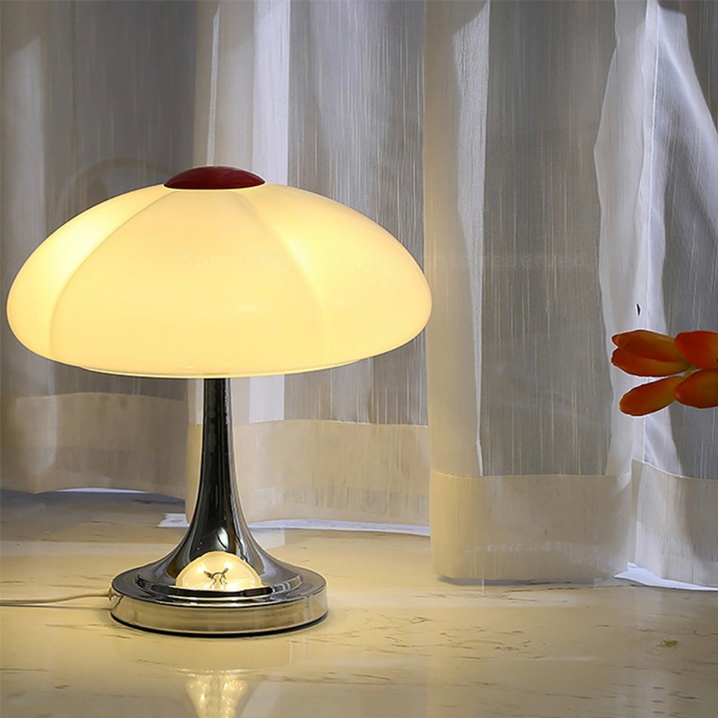 Flower Petal Table Lamp | Chrome Metal & Glass | 29cm Diameter
