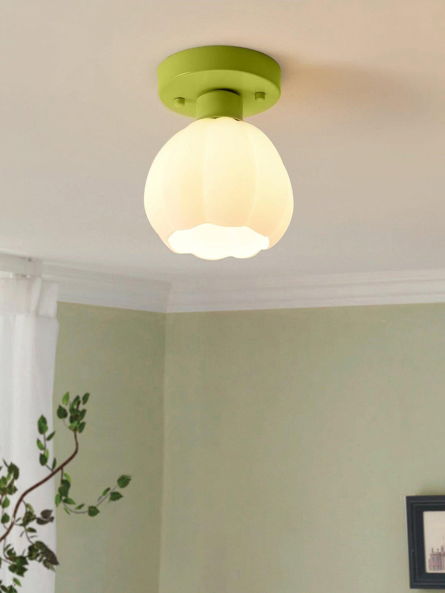 Flower Semi Flushmount Light | Glass & Metal | White