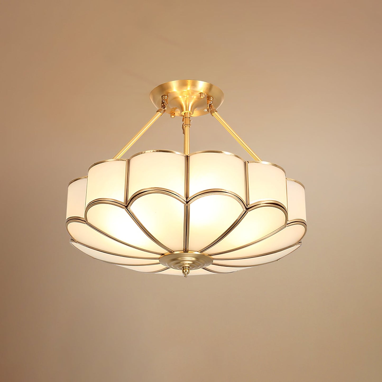 Flower Shape Ceiling Light | Frosted Glass & Brass | White Finish