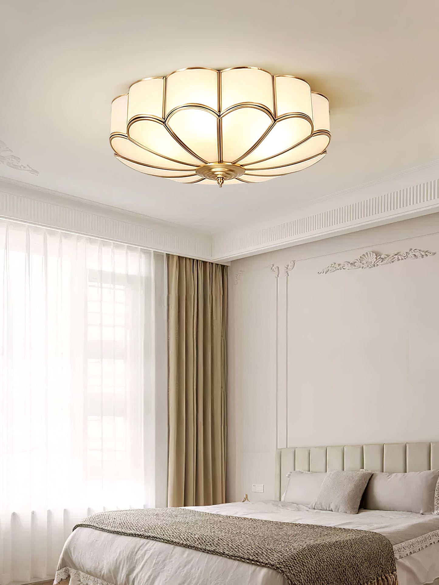 Flower Shape Ceiling Light | Frosted Glass & Brass | 3, 4, or 6 Heads