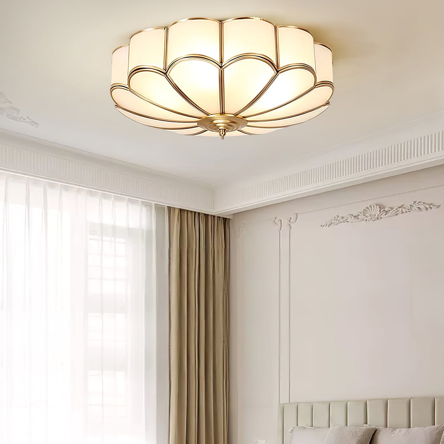Flower Shape Ceiling Light | Frosted Glass & Brass | 3, 4, or 6 Heads