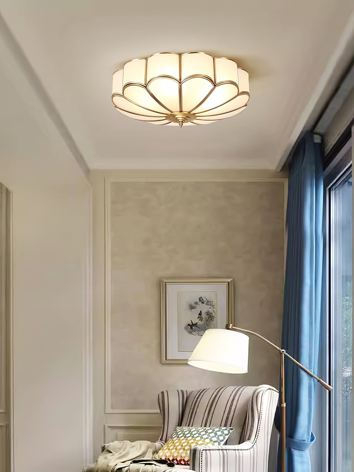 Flower Shape Ceiling Light | Frosted Glass & Brass | 3, 4, or 6 Heads