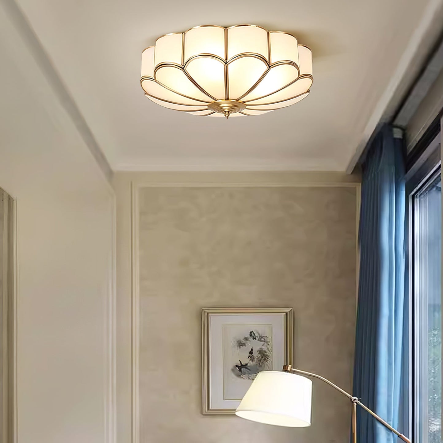 Flower Shape Ceiling Light | Frosted Glass & Brass | 3, 4, or 6 Heads