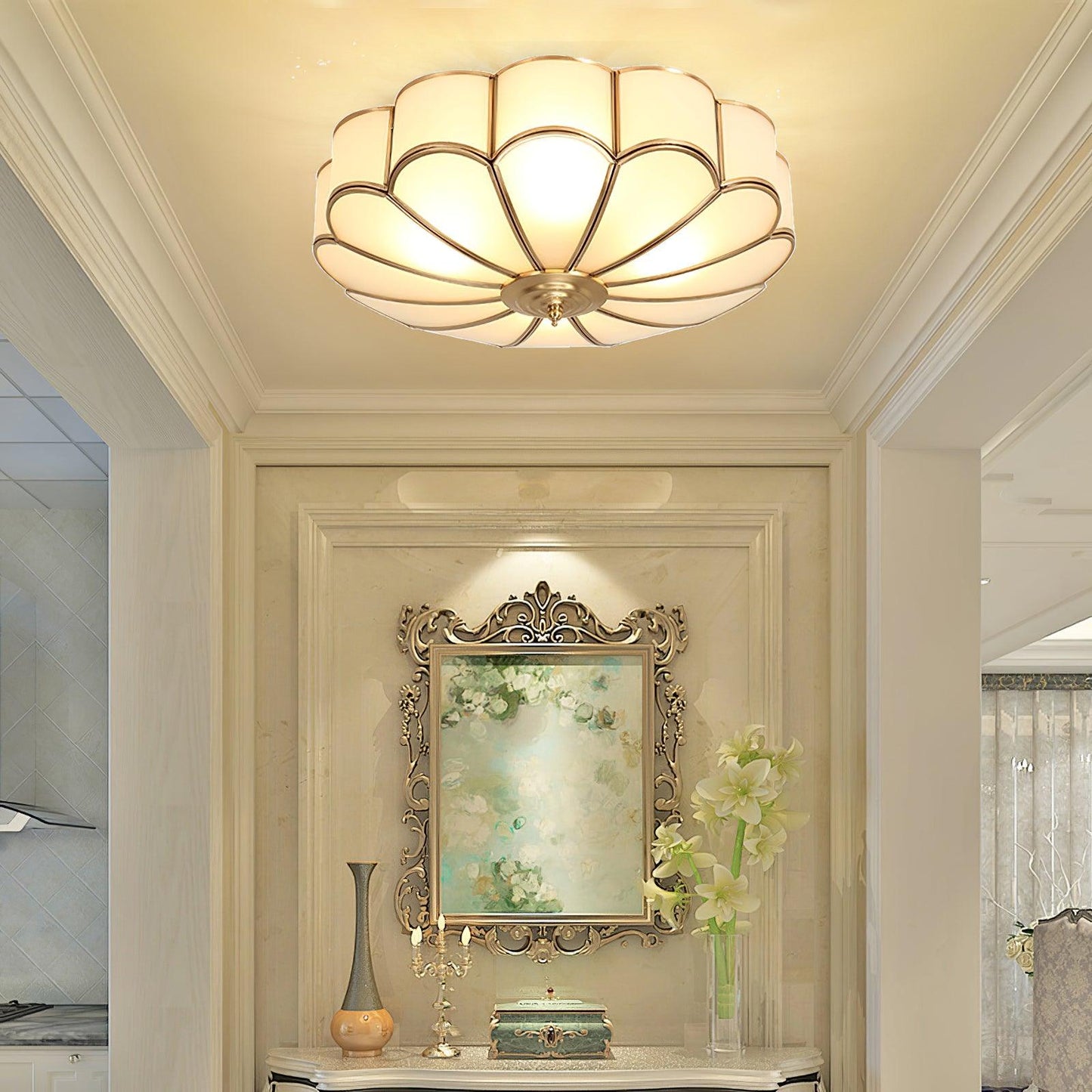 Flower Shape Ceiling Light | Frosted Glass & Brass | 3, 4, or 6 Heads