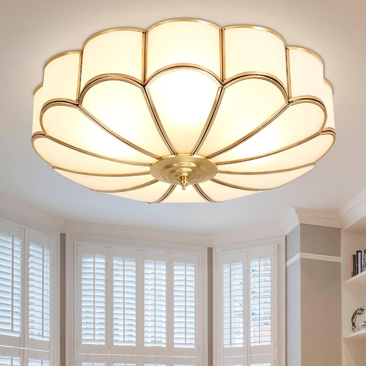 Flower Shape Ceiling Light | Frosted Glass & Brass | 3, 4, or 6 Heads