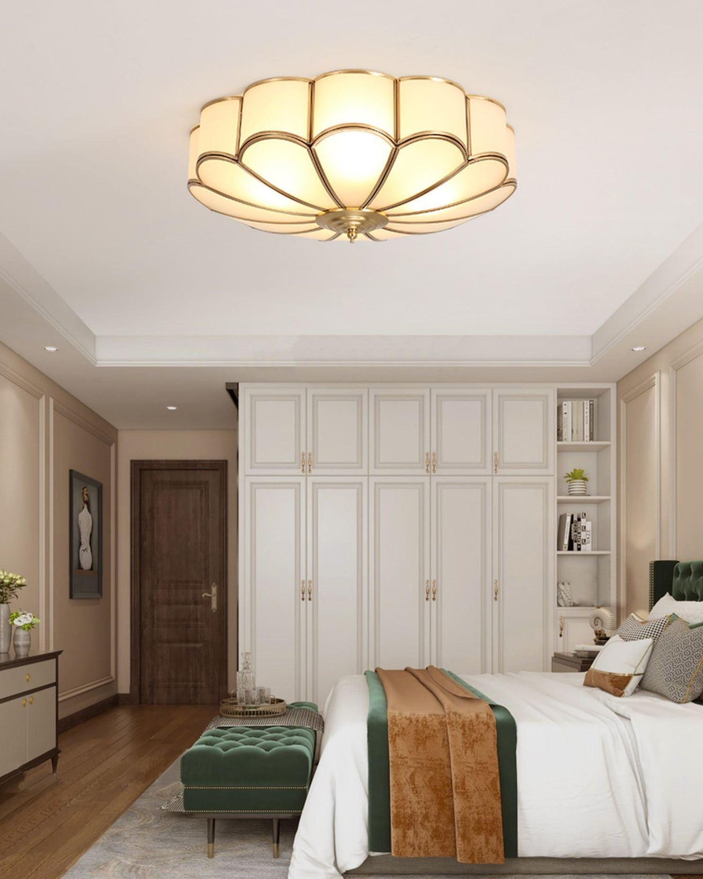Flower Shape Ceiling Light | Frosted Glass & Brass | 3, 4, or 6 Heads