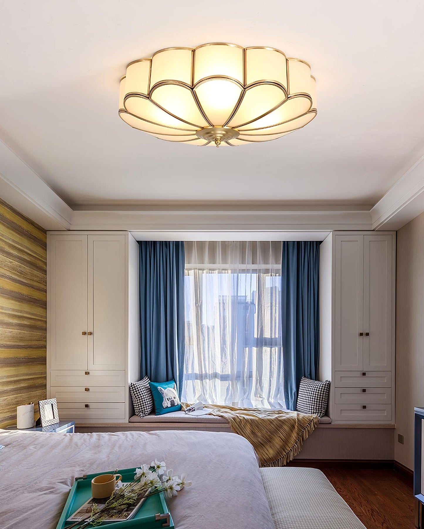 Flower Shape Ceiling Light | Frosted Glass & Brass | 3, 4, or 6 Heads